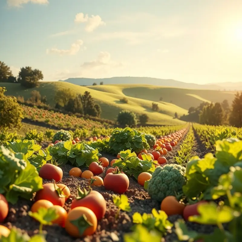 A sunlit field showcasing vibrant organic produce.