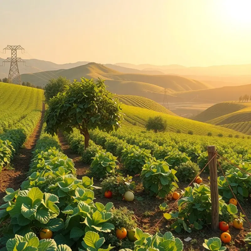 A vibrant sunlit field showcasing bountiful organic produce.