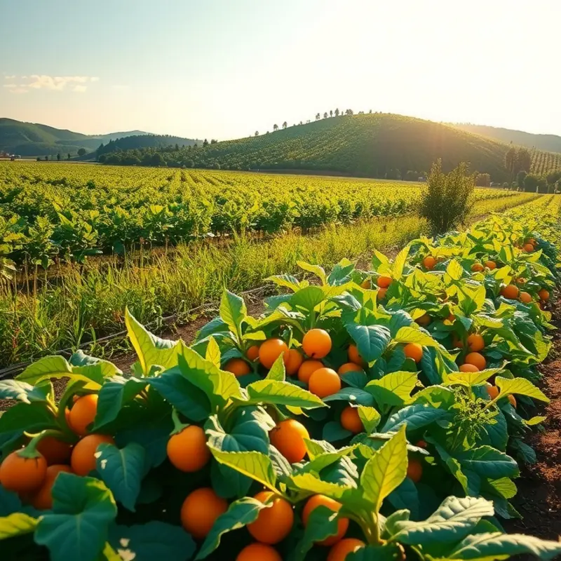 A vibrant sunlit field showcasing the beauty of organic produce.