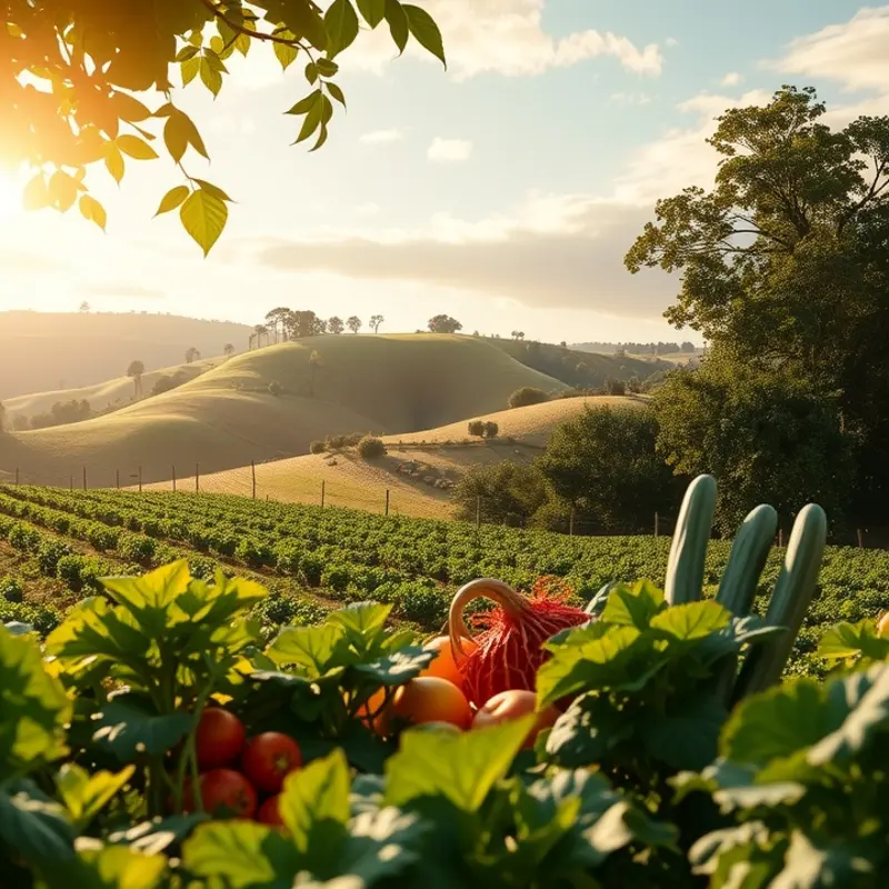 A serene landscape showcasing the abundance of healthy foods.