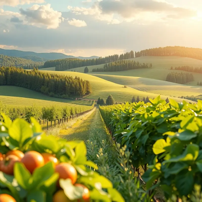 Vibrant produce growing in a sunlit field, symbolizing heart-healthy eating.