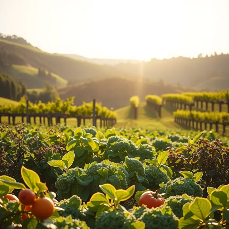 A sunlit field showcasing vibrant, organic produce.