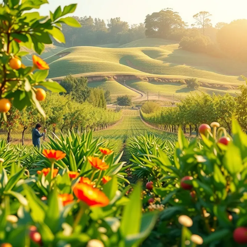 A sunlit orchard showcasing fresh Mediterranean produce.