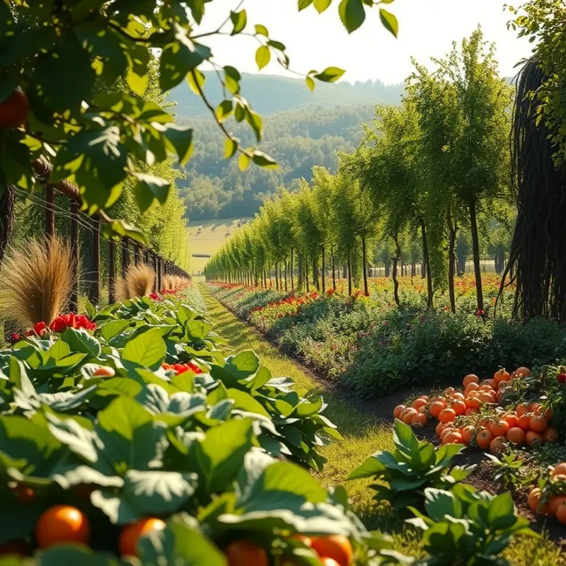 A sunlit field showcasing vibrant fruits and vegetables, symbolizing an immune-boosting diet.