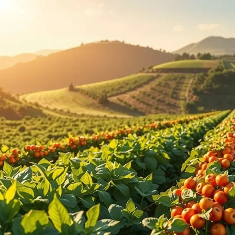 A sunlit Mediterranean landscape showcasing ripe produce.