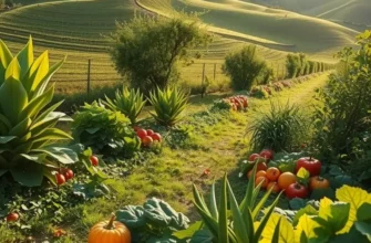 A beautiful natural landscape showcasing a field rich in organic fruits and vegetables, setting the tone for mindful cooking.