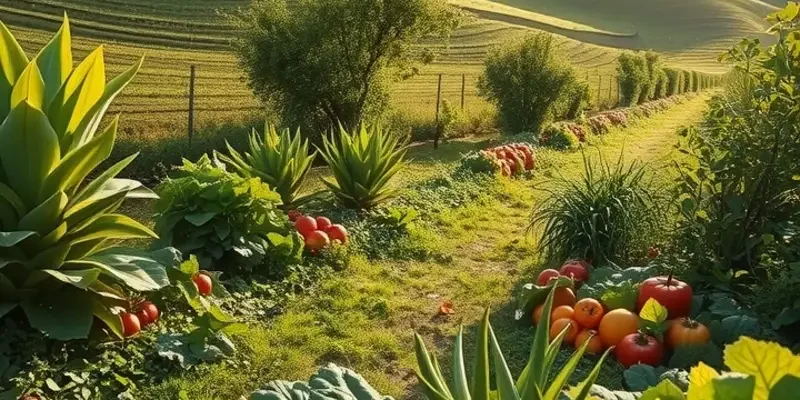 A beautiful natural landscape showcasing a field rich in organic fruits and vegetables, setting the tone for mindful cooking.