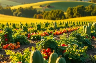 A scenic landscape featuring an abundance of organic produce, symbolizing the concept of mindful eating.