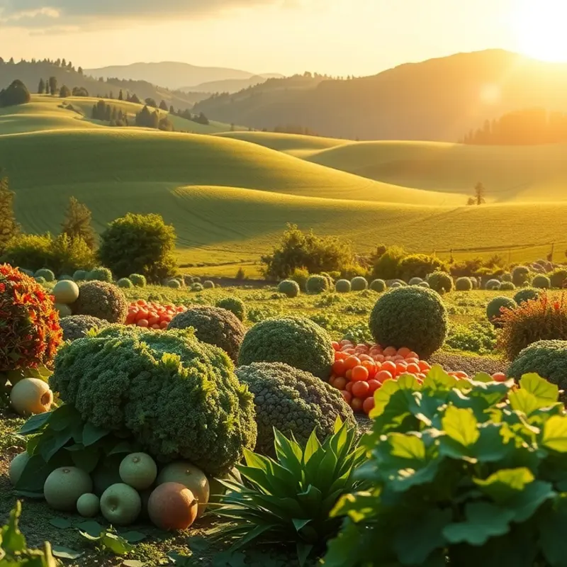 A vibrant landscape showcasing the abundance of healthy, organic produce in nature.