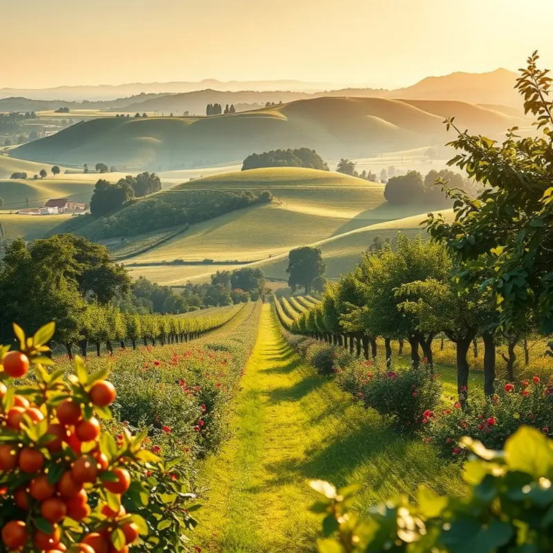 A sunlit orchard representing the abundance of natural produce.