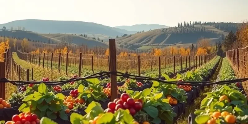 A bright and fresh landscape of healthy organic produce in a sunlit field.