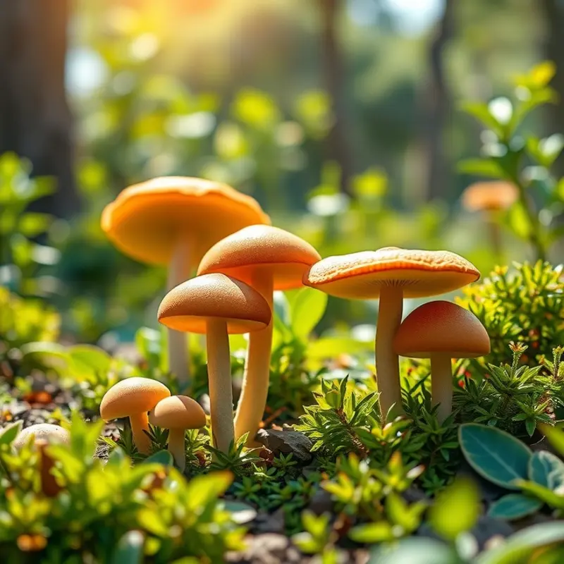 A scenic view of organic mushrooms thriving in their natural habitat.