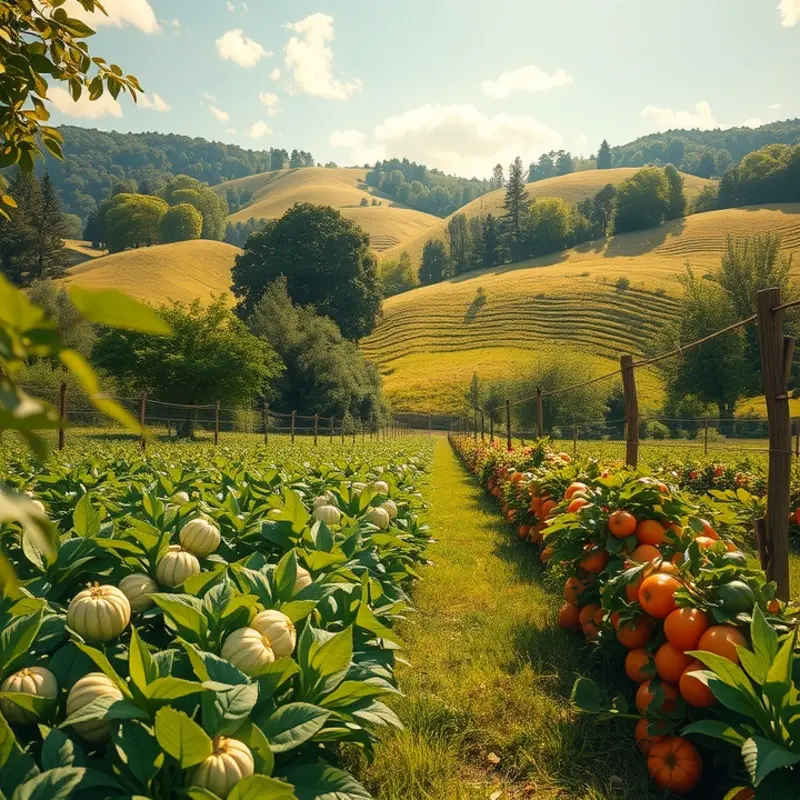 A sunny landscape showcasing fresh vegetables and legumes that represent natural cooking alternatives.