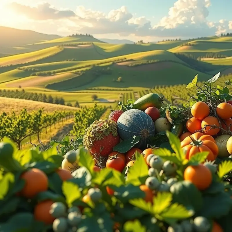 A sunlit field showcasing vibrant fruits and vegetables, symbolizing the abundance of natural sweeteners.