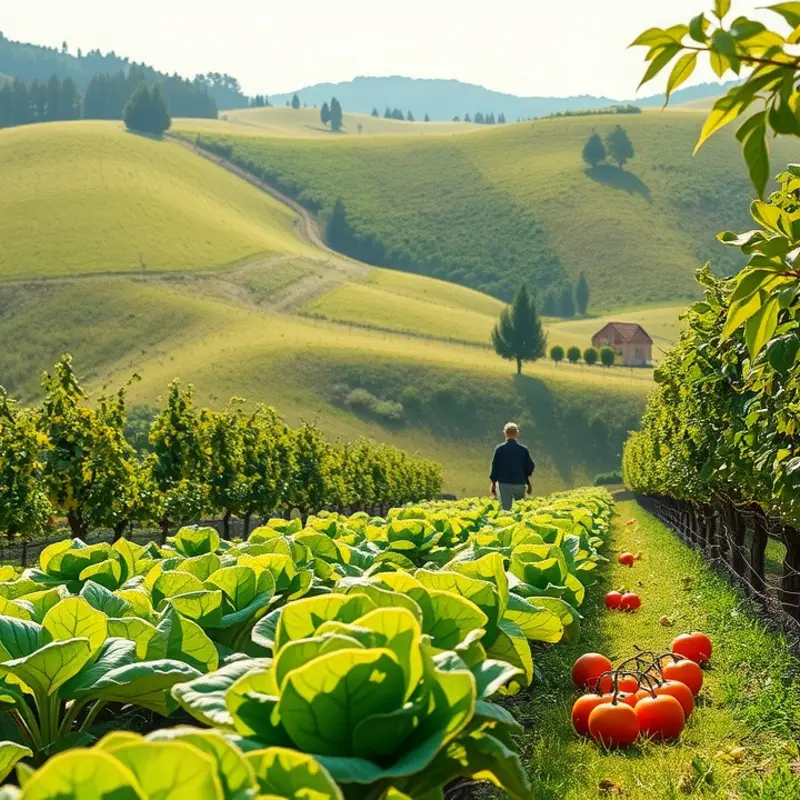 A sunlit field filled with vibrant fruits and vegetables, showcasing the abundance of healthy options.