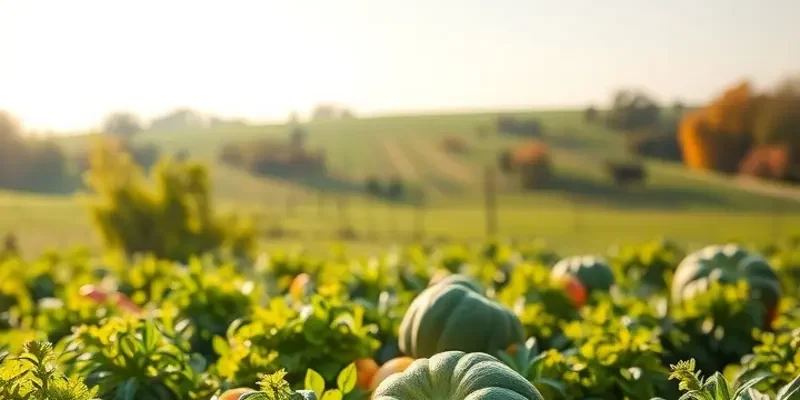 A beautiful natural landscape filled with fresh produce, highlighting elements of healthy nutrition.