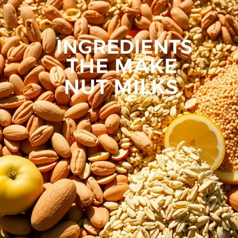 A vibrant depiction of ingredients used in nut milks.