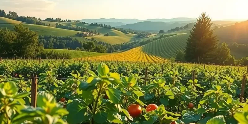 A beautiful orchard filled with fresh fruits and vegetables symbolizing healthy nutrition.
