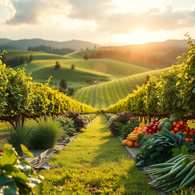 A vibrant landscape showcasing the abundance of healthy, organic produce in nature.