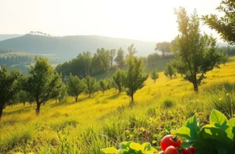 A beautiful sunlit field showcasing an array of fresh produce, symbolizing healthy nutrition for tissue repair.