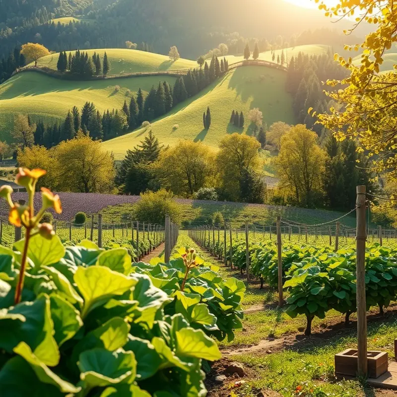 A sunlit field filled with vibrant cabbages and fresh organic produce.