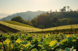 A vibrant sunny landscape with various healthy organic produce.