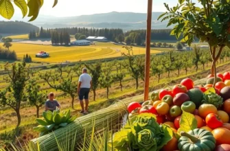 A scenic view of lush fields filled with healthy vegetables and olive trees, celebrating nature's bounty.
