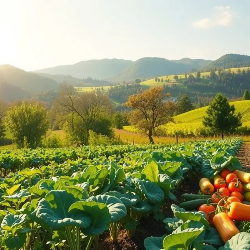 A sunlit field showcasing the abundance of organic produce.
