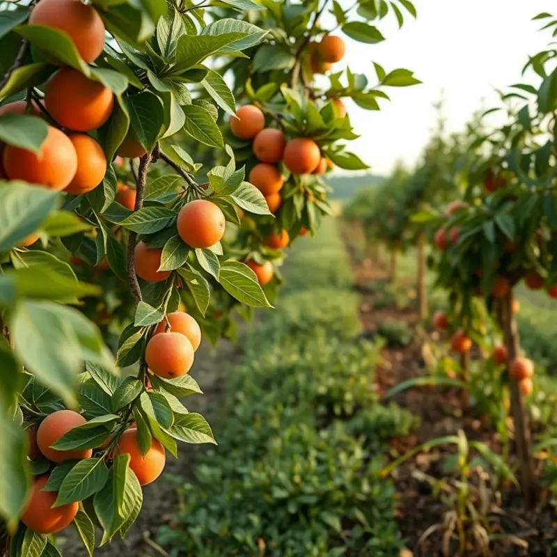 A vibrant field showcasing a variety of organic vegetables and fruits under the sun.