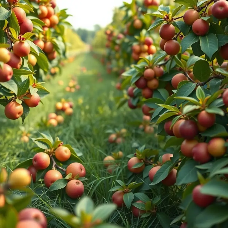 A sunlit field showcasing abundant organic produce in a peaceful landscape.