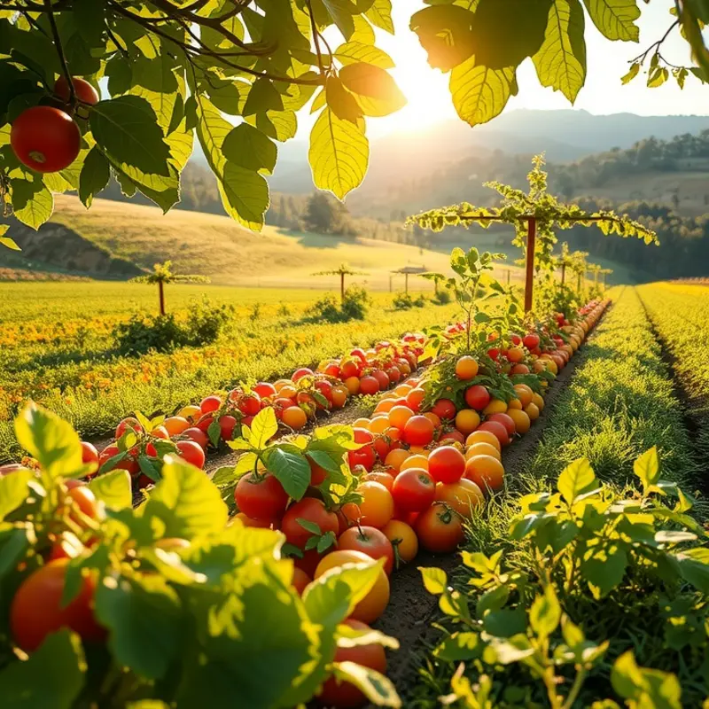 A scenic representation of organic produce thriving in nature.