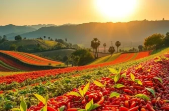 A scenic field of vibrant vegetables and fruits growing in lush greenery, showcasing the beauty of organic farming.