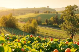 A lush field with various vegetables and fruits growing organically in a natural setting.