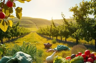 A panoramic view of a flourishing organic garden brimming with healthy produce.