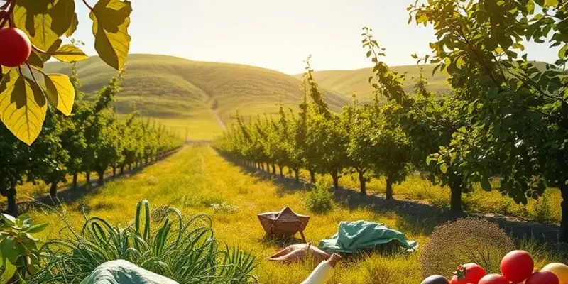 A panoramic view of a flourishing organic garden brimming with healthy produce.