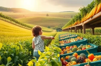 A photorealistic landscape showing a bountiful field of organic harvest, emphasizing natural nutrition.