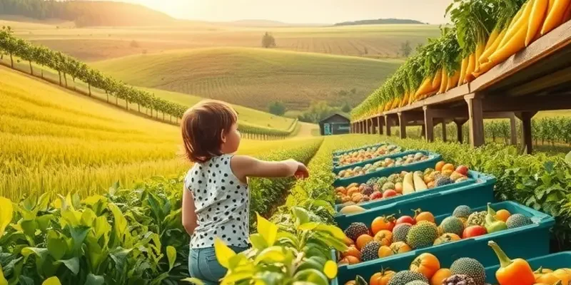 A photorealistic landscape showing a bountiful field of organic harvest, emphasizing natural nutrition.