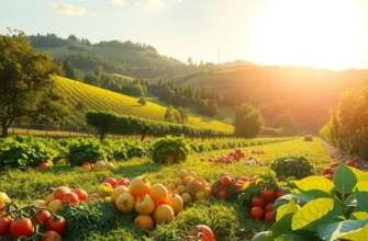 A beautiful landscape depicting a rich harvest of organic produce.