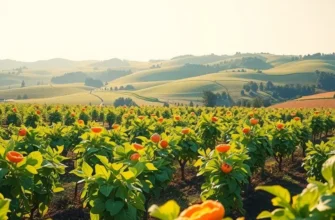 A beautiful sunlit field showcasing organic fruits and vegetables flourishing naturally.