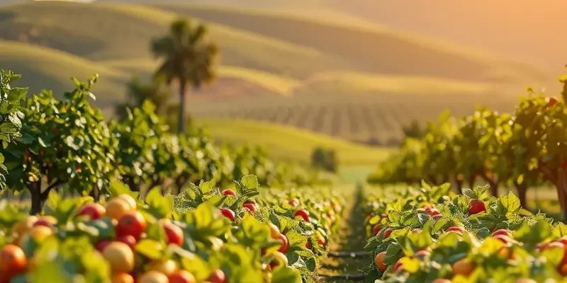A picturesque scene of a natural garden displaying vibrant vegetables and fruits.