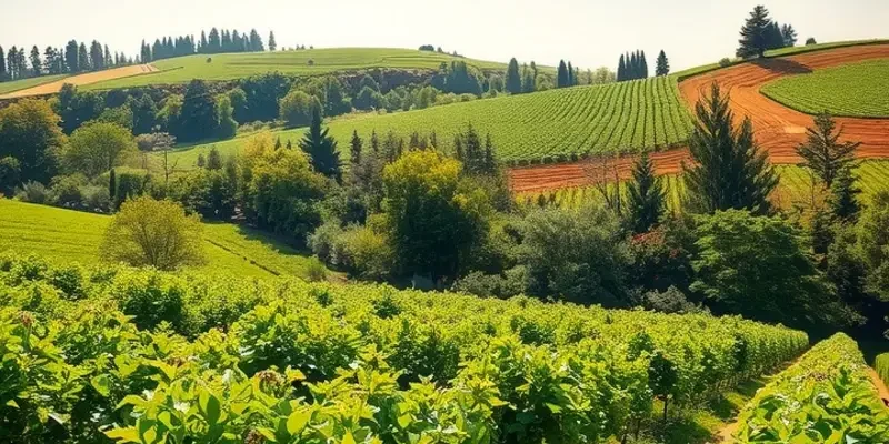 A vibrant landscape filled with organic vegetables and fruits in a natural setting.