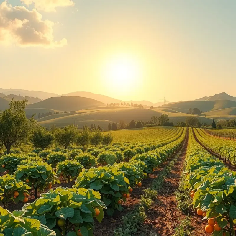 A lush field showcasing vibrant, organic produce under the warm sunlight.