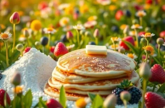 A sunlit field showcasing organic vegetables and fruits, evoking freshness for pancake preparation.