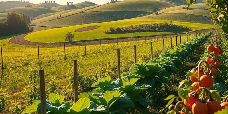 A natural landscape filled with vibrant organic vegetables and fruits.