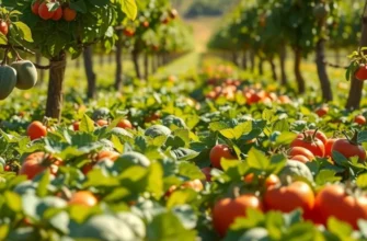 A bright and vibrant landscape showcasing a field filled with fresh vegetables and fruits in harmony with nature.