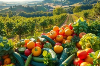 A picturesque orchard filled with fresh fruits and vegetables, radiating natural beauty.