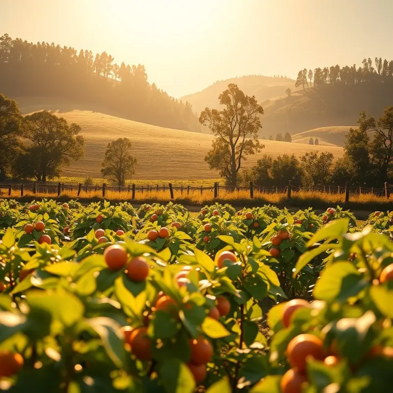A vibrant landscape showcasing the abundance of organic produce in a sunlit field.