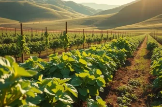 A natural landscape emphasizing a sunlit field filled with organic vegetables and fruits.