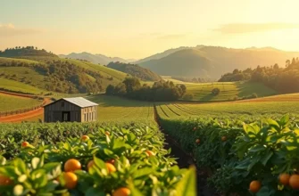 A sun-drenched field displaying vibrant vegetables and fruits among lush greenery.