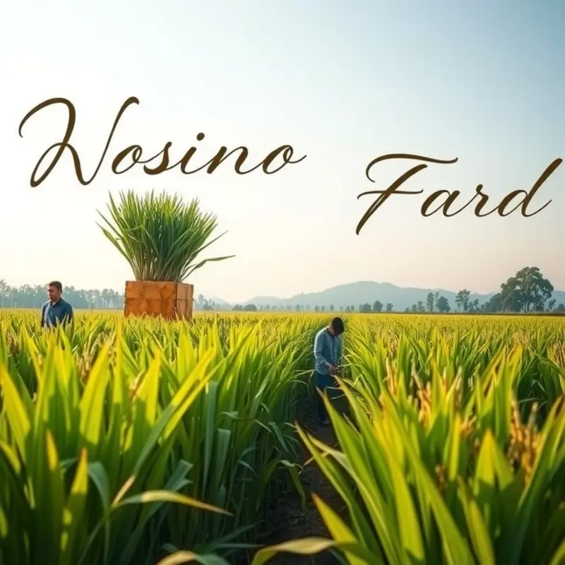 A lush rice field illuminated by soft sunlight.